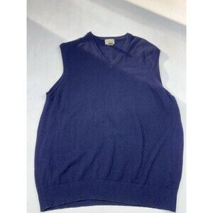 LL Bean Men's Lambswool V-Neck Pullover Sweater Vest Navy Blue Size XL